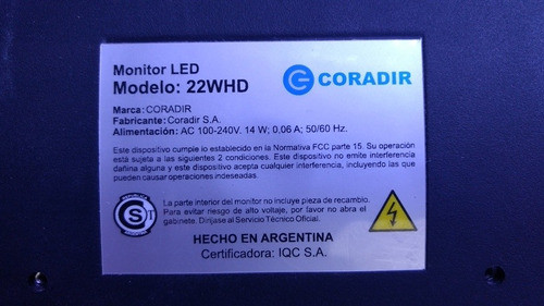 Botonera Monitor Coradir 22whd 1