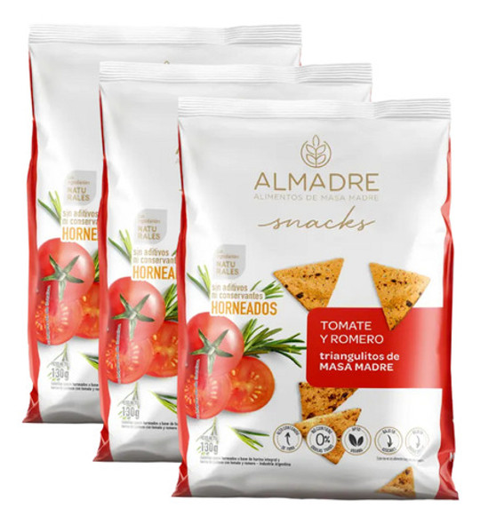 Snack Masa Madre Almadre Tomate Y Romero Vegano X 130g X3 0