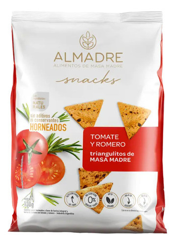Snack Masa Madre Almadre Tomate Y Romero Vegano X 130g X3 1