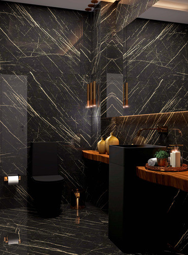 Porcelánico Pulido Negro Marquina Vetas Doradas 56x113 Rect. 1
