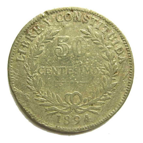 1894 Uruguay 50 Cts De Plata Falsificador Bellini Variante 3 0