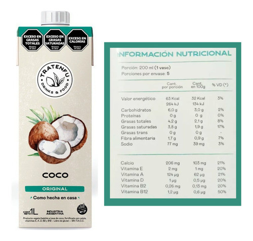 Bebida A Base De Coco Original 16 Unid X1litro - Tratenfu 1