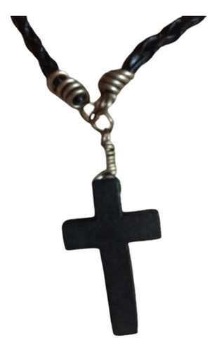 Collar Con Cruz Artesanal Negro Origen Uruguay 0