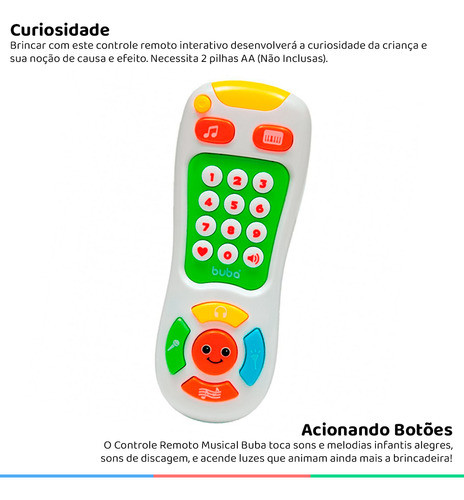 Controle Remoto Brinquedo Bebê Botões Luz Música Branco 12+m 1