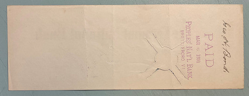 Cheque The Vermond National Bank -- E U A 1891 - 00021 1