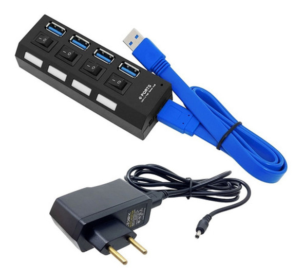 Hub Usb 3.0 Hi-speed 4portas C/fonte 5 Gbps Hd Externo 0