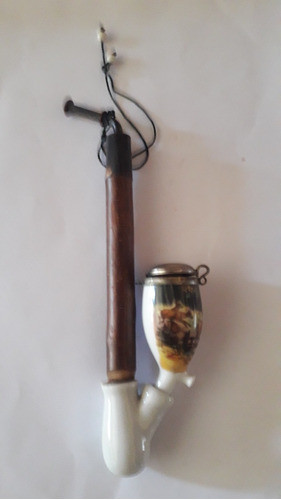 Pipa Tirolesa Coleccionable Cerámica Decorada Y Madera 0