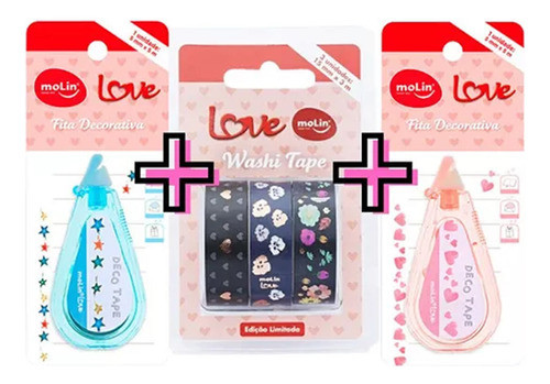 Kit Molin Decoração Fofo 3 Washi Tape + 2 Fitas Decorativas 0
