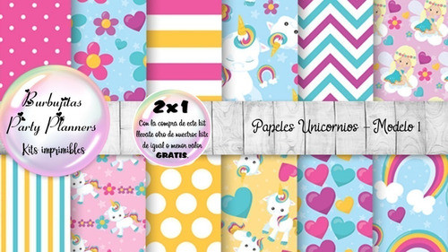 Papeles Fondos Digitales Unicornios Mod. 1 - Kit Imprimibles 0