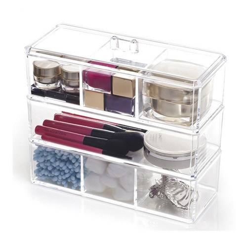 Caixa Em Acrílico Organizadora Tripla Com 7 Divisórias 0