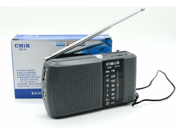 Radio Portatil Am Fm Parlante Antena Auricular Cmik Icf-8 1