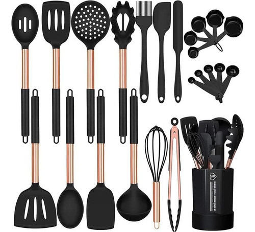 Utensillos Silicona Cocina Antiadherentes 24pzas Mango Cobre 0