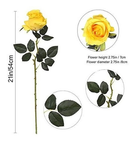 Rosas Artificiales De Seda Realistas 10u Amarillo C/tallo 1