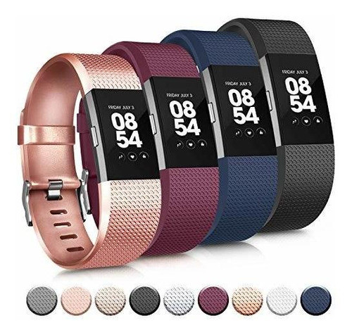 4 Mallas Large Para Fitbit Charge 2 Negro / Oro Rosa / Rojo 0