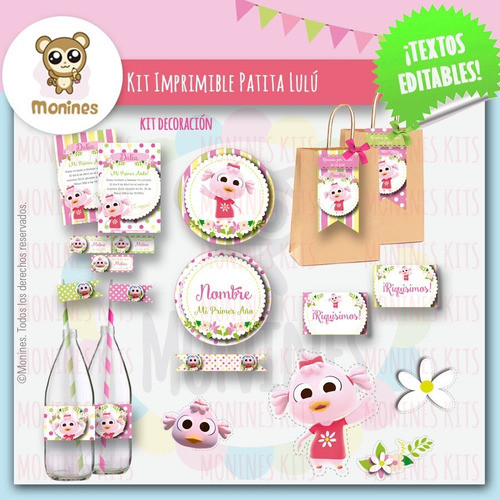 Kit Imprimible Patita Lulú Tricolor ¡texto Editable! 0