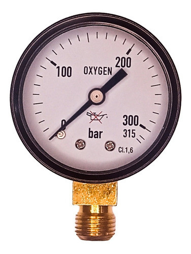 Manómetro Ceni 50mm Rosca 1/4 Inf Bsp Para Oxigeno 315 Bar 0