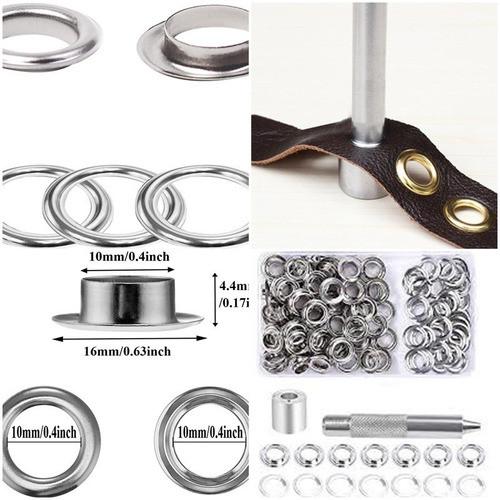 Kit , 100  Ojales P/ Lonas , Pvc. Cuero  10mm C/ Herramienta 1