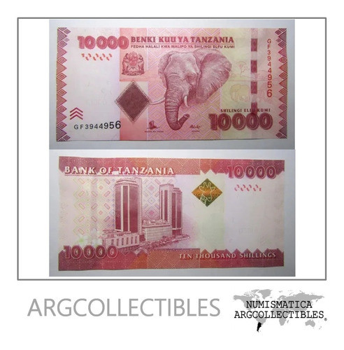 Tanzania Billete 10000 Shillings 2015 Pick 44 B Elefante Unc 0