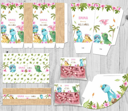 Kit Imprimible Dinosaurios Nena Textos Editables 1