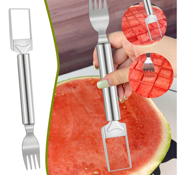 Cortador De Sandía 2 En 1 Con Tenedor, Acero Inoxidable De 2 1