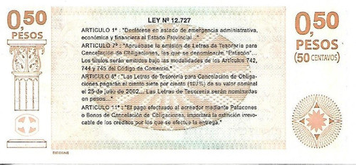 Lote X 5 Ec# 210 Bono 50 Centavos Patacon Sin Circ  Palermo 1
