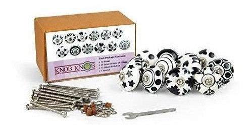 12 Tiradores Perillas De Ceramica Vintage - Blanco Y Negro 1