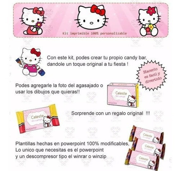 Kit Imprimible Hello Kitty Candybar Invitaciones Cumpleaños 1