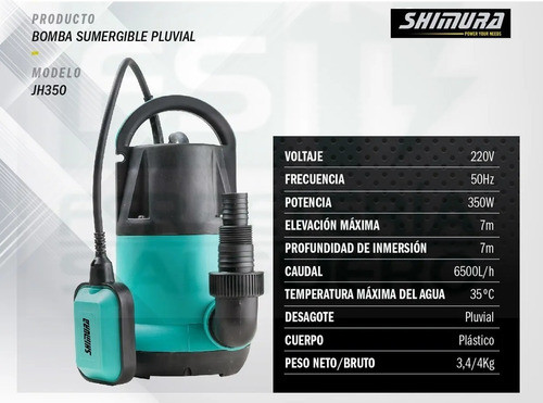Bomba Sumergible Shimura Qsb-jh-350 Aguas Limpias 1