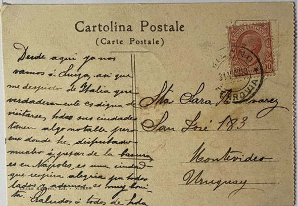 Antigua Postal, Estatua Victor Manuel Ii, 1909, Milán, 4p030 1