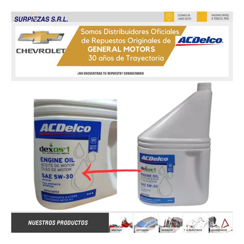 Kit Filtros Chevrolet 100% Onix Prisma + Aceite Sint Acdelco 1