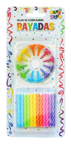 Velas Rayadas Multicolores C/bases - Blister X 24 U 0
