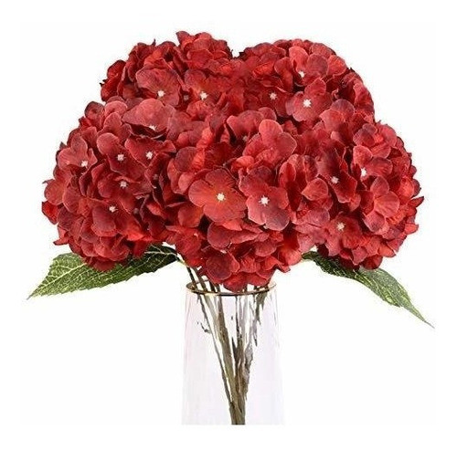 Hortensias Artificiales De Seda Ramo X5 Flores Rojo Oscuro 0