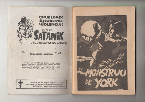 Comic Terror Satanik N°23 Bunker Magnus Fumetto Nero Uruguay 1