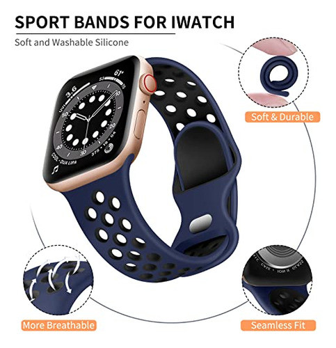 Correa Deportiva P/apple Watch 38-40-41mm Azul Med/negro M/l 1