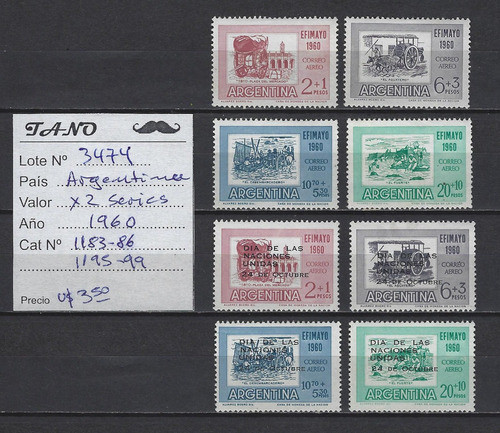 Lote3474 Argentina 2 Series Año 1960 Gj#1183/86 1195/99 1