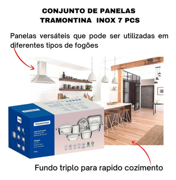 Jogo De Panelas Tramontina Fundo Triplo Indução Inox 7 Peças 1