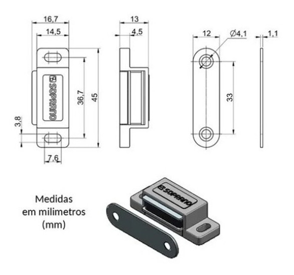 Fecho Magnetico Imã P/portas, Armários Cinza 08 Pçs + Paraf 1 Fecho Magnetico Imã P/portas, Armários Cinza 08 Pçs + Paraf 1