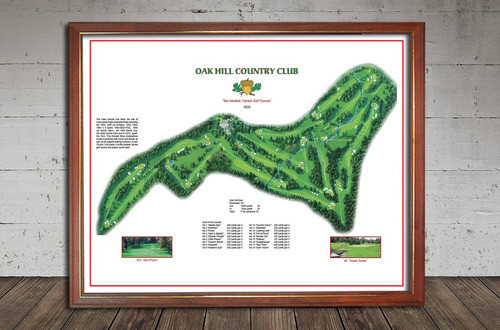 Golf Poster Enmarcado Layout Campo Oak Hill Country Club 0