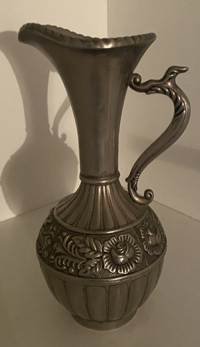 Antigua Ánfora De Metal Blanco, Lindo Diseño 0