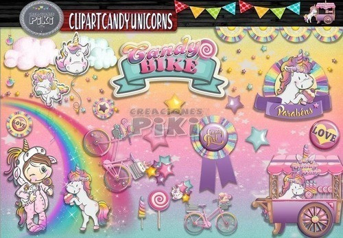 Pack Imágenes Clipart Dulce Unicornio Candy Unicorns 1