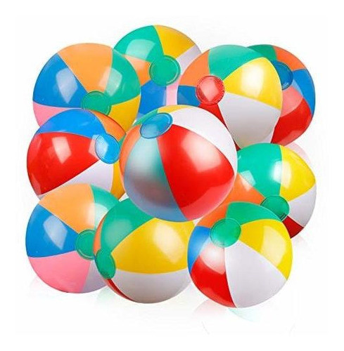 Pelota De Playa Inflable Clasica De Color Arcoiris Pack X10 0