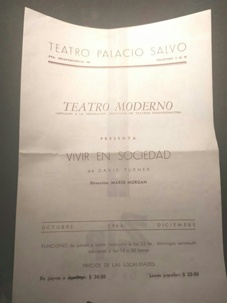 Antiguo Programa Teatro Palacio Salvo, Sano. 0
