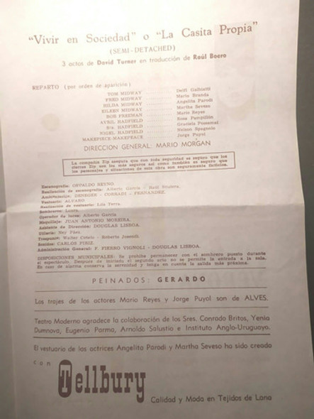 Antiguo Programa Teatro Palacio Salvo, Sano. 1