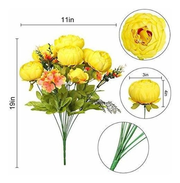 Flores Artificiales De Seda/ Ramo De Peonias/ Amarillo 1