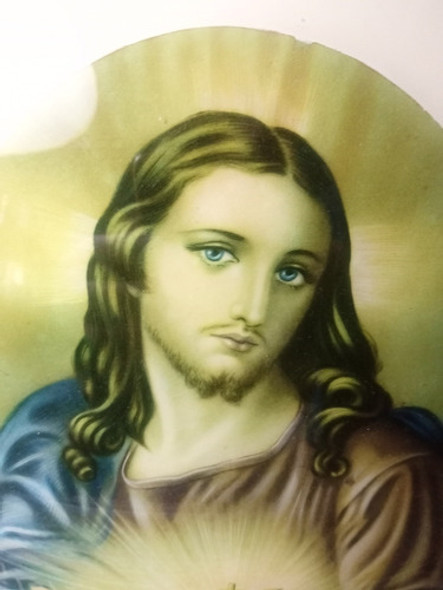 Antiguo Cuadro Sagrado Corazón De Jesús Vidrio Bombe 1