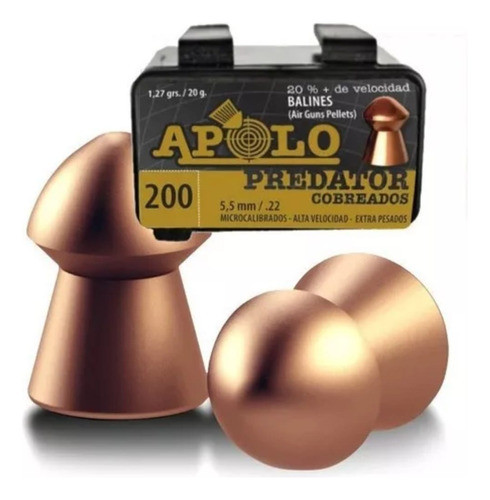 Balines Apolo Predator Copper Cal 5,5 Mm X 200 U 20 Gr 1,27 1