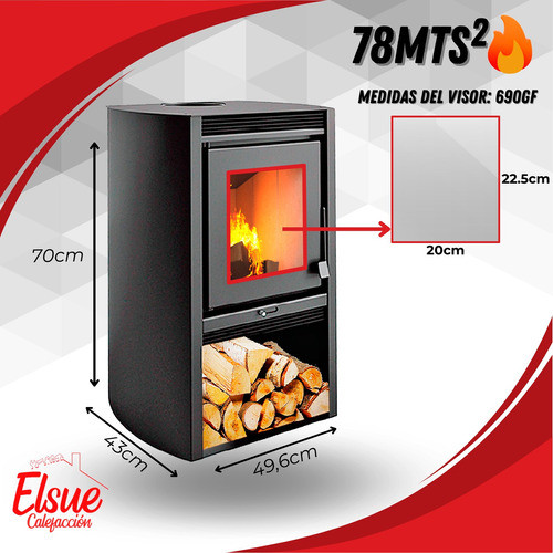 Estufa Calefactor Leña 78m2 Kit Codos + Kit Caños Acero Inox 1