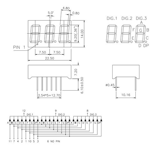 10x Display Led 7 Segmentos 3 Digitos 0.36 Catodo Comum 1