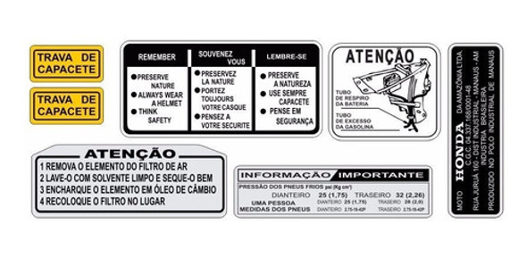 Adesivos  Advertência Honda Cg 125  1976 A1982  Frete Grátis 0