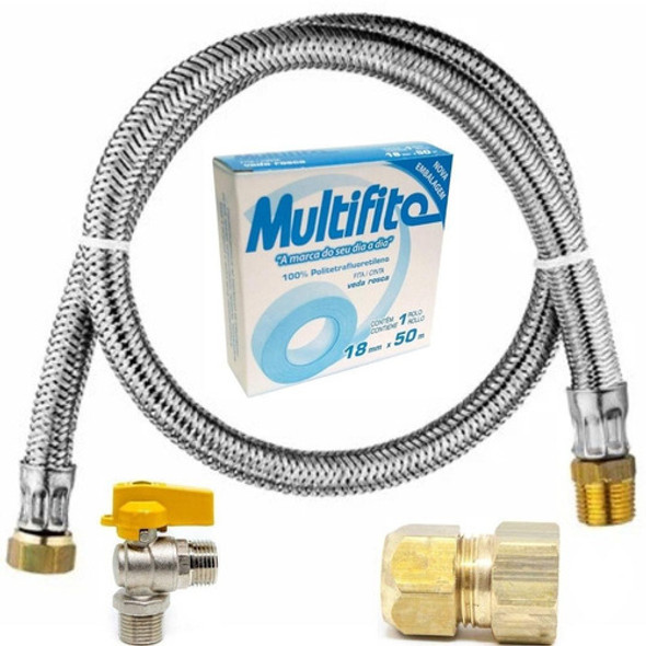 Kit Instalação Gás Encanado Mangueira 80cm+registro+adaptado 0